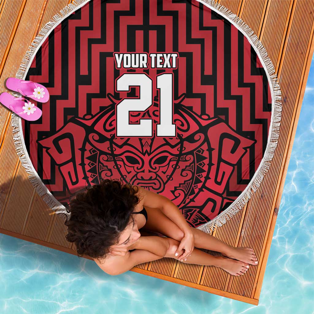 Custom Basketball New Zealand Beach Blanket Red Maori Ta Moko Indigenous - Polynesian Pride