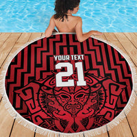 Custom Basketball New Zealand Beach Blanket Red Maori Ta Moko Indigenous - Polynesian Pride