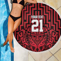 Custom Basketball New Zealand Beach Blanket Red Maori Ta Moko Indigenous - Polynesian Pride