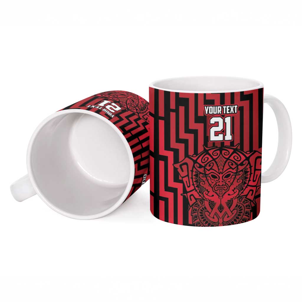 Custom Basketball New Zealand Ceramic Mug Red Maori Ta Moko Indigenous - Polynesian Pride
