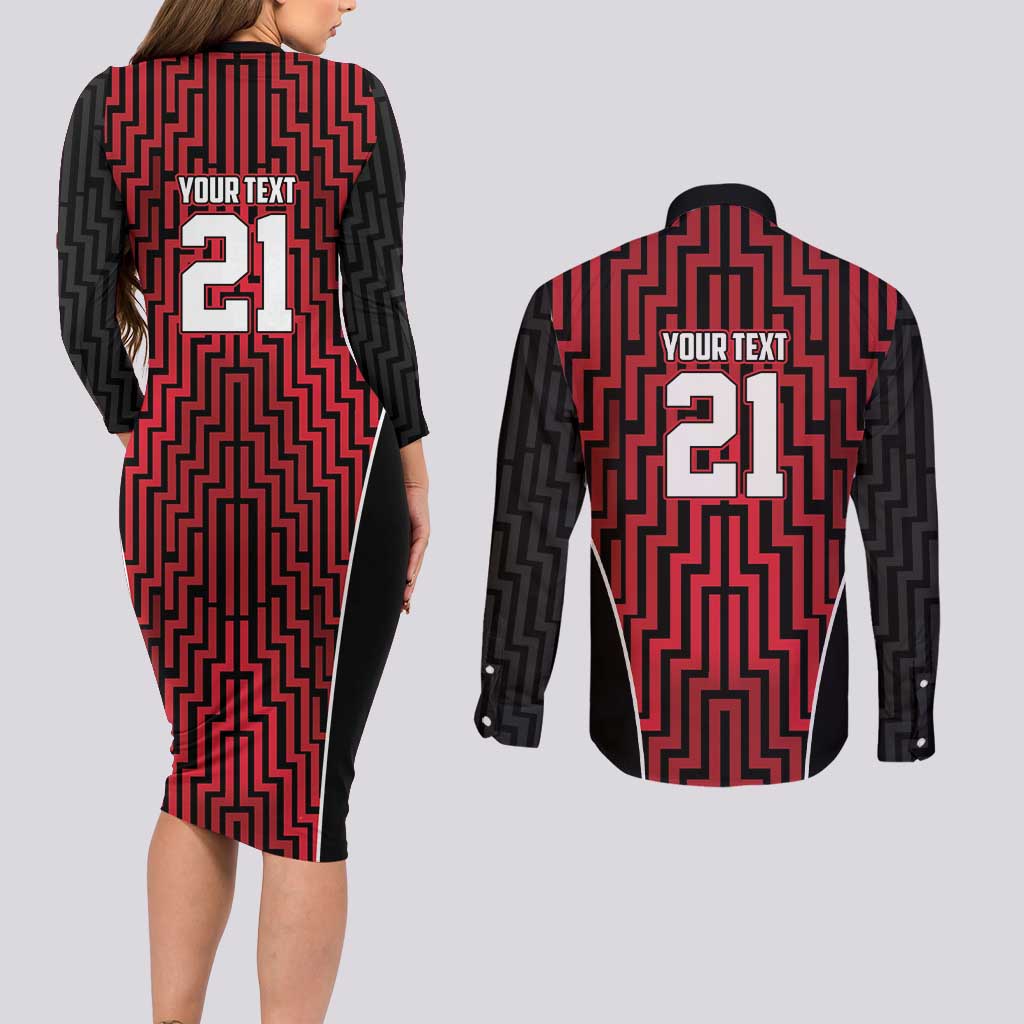 Custom Basketball New Zealand Couples Matching Long Sleeve Bodycon Dress and Long Sleeve Button Shirt Red Maori Ta Moko Indigenous - Polynesian Pride