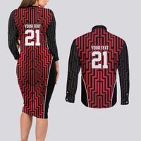 Custom Basketball New Zealand Couples Matching Long Sleeve Bodycon Dress and Long Sleeve Button Shirt Red Maori Ta Moko Indigenous - Polynesian Pride