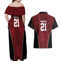 Custom Basketball New Zealand Couples Matching Off Shoulder Maxi Dress and Hawaiian Shirt Red Maori Ta Moko Indigenous - Polynesian Pride