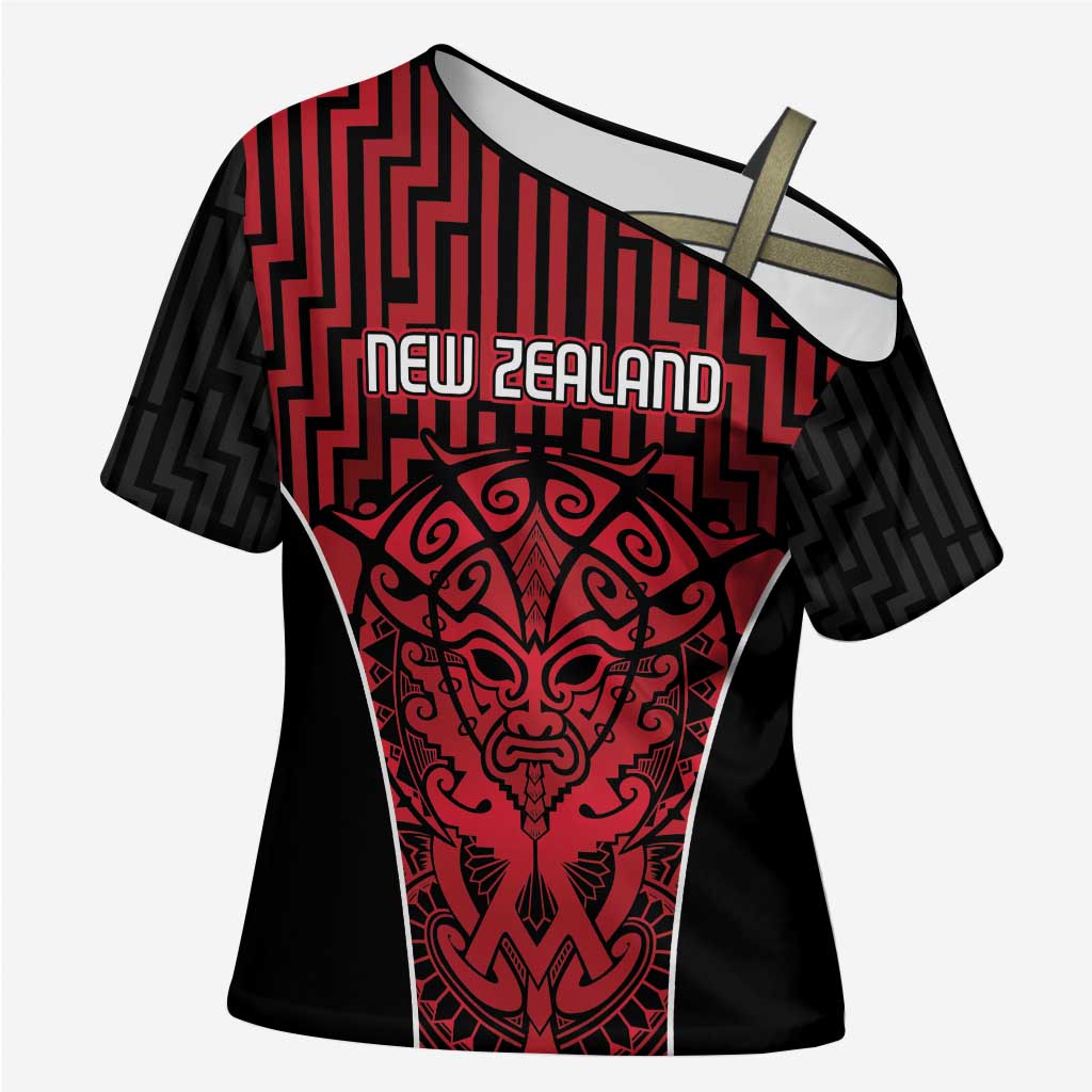 Custom Basketball New Zealand Cross Shoulder Shirt Red Maori Ta Moko Indigenous LT9 Female Red - Polynesian Pride