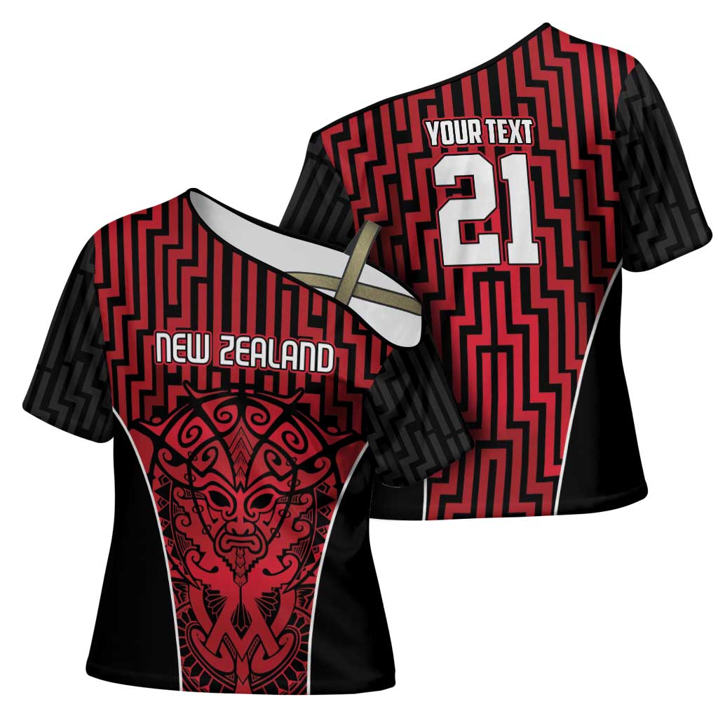 Custom Basketball New Zealand Cross Shoulder Shirt Red Maori Ta Moko Indigenous LT9 - Polynesian Pride