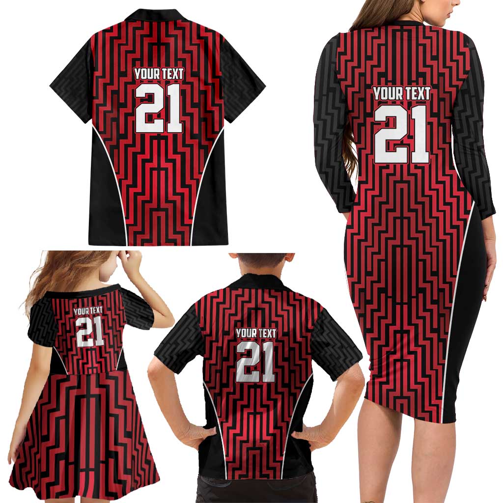Custom Basketball New Zealand Family Matching Long Sleeve Bodycon Dress and Hawaiian Shirt Red Maori Ta Moko Indigenous LT9 - Polynesian Pride