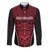 Custom Basketball New Zealand Family Matching Long Sleeve Bodycon Dress and Hawaiian Shirt Red Maori Ta Moko Indigenous LT9 Dad's Shirt - Long Sleeve Red - Polynesian Pride