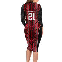 Custom Basketball New Zealand Family Matching Long Sleeve Bodycon Dress and Hawaiian Shirt Red Maori Ta Moko Indigenous LT9 - Polynesian Pride