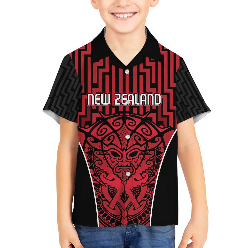 Custom Basketball New Zealand Family Matching Long Sleeve Bodycon Dress and Hawaiian Shirt Red Maori Ta Moko Indigenous LT9 Son's Shirt Red - Polynesian Pride