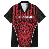 Custom Basketball New Zealand Family Matching Off Shoulder Maxi Dress and Hawaiian Shirt Red Maori Ta Moko Indigenous - Polynesian Pride