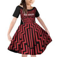 Custom Basketball New Zealand Family Matching Off Shoulder Short Dress and Hawaiian Shirt Red Maori Ta Moko Indigenous - Polynesian Pride