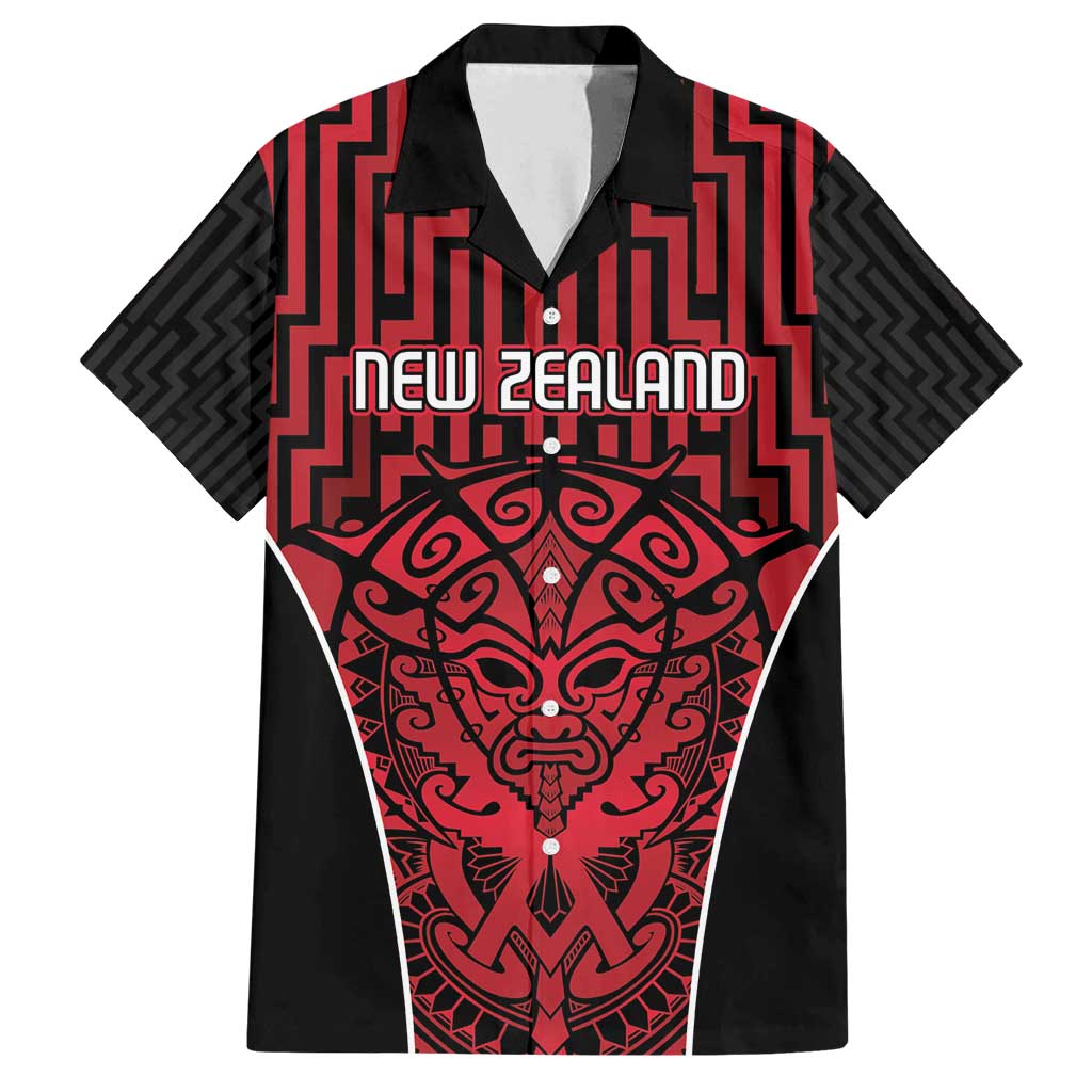 Custom Basketball New Zealand Family Matching Off Shoulder Short Dress and Hawaiian Shirt Red Maori Ta Moko Indigenous - Polynesian Pride