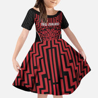 Custom Basketball New Zealand Family Matching Short Sleeve Bodycon Dress and Hawaiian Shirt Red Maori Ta Moko Indigenous LT9 Daughter's Dress Red - Polynesian Pride