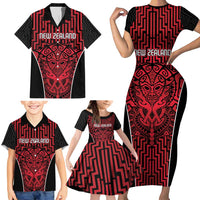 Custom Basketball New Zealand Family Matching Short Sleeve Bodycon Dress and Hawaiian Shirt Red Maori Ta Moko Indigenous LT9 - Polynesian Pride