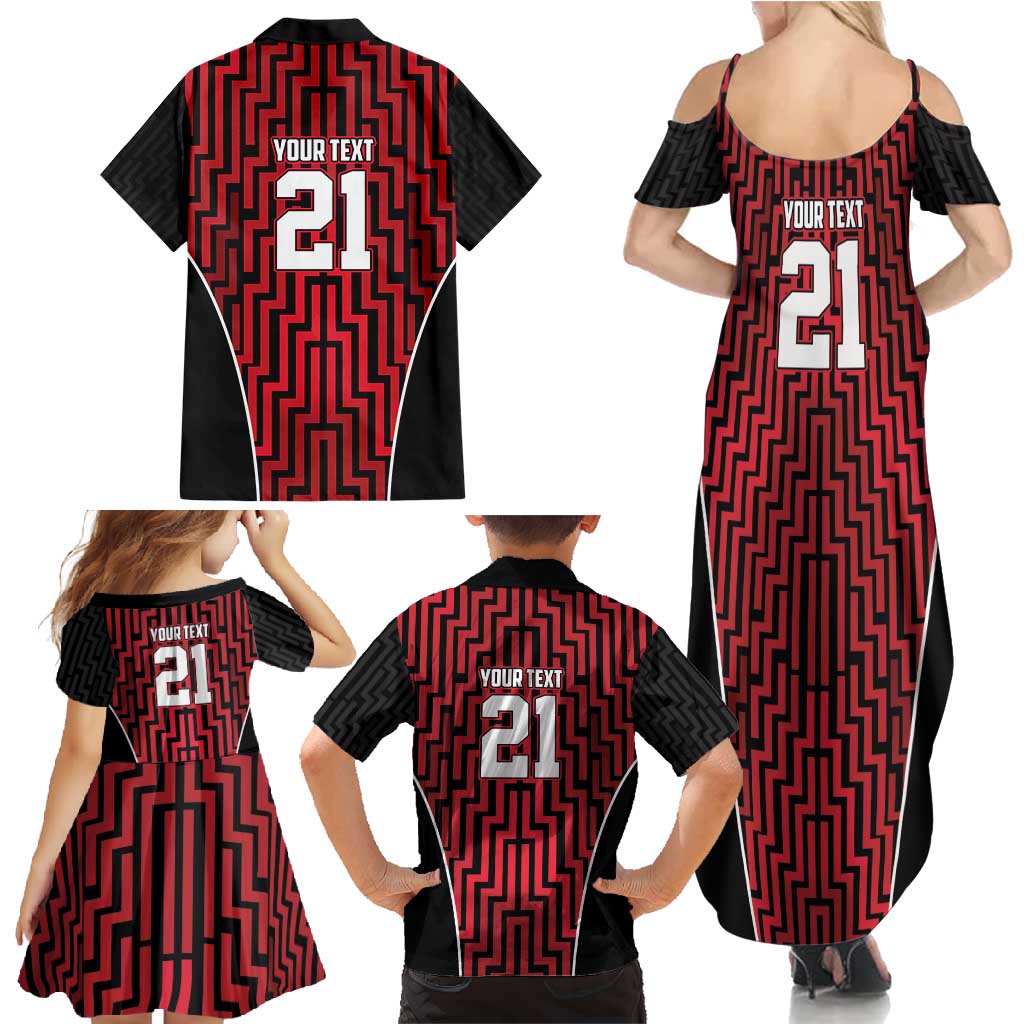 Custom Basketball New Zealand Family Matching Summer Maxi Dress and Hawaiian Shirt Red Maori Ta Moko Indigenous - Polynesian Pride