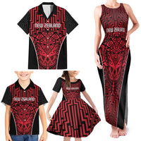 Custom Basketball New Zealand Family Matching Tank Maxi Dress and Hawaiian Shirt Red Maori Ta Moko Indigenous - Polynesian Pride