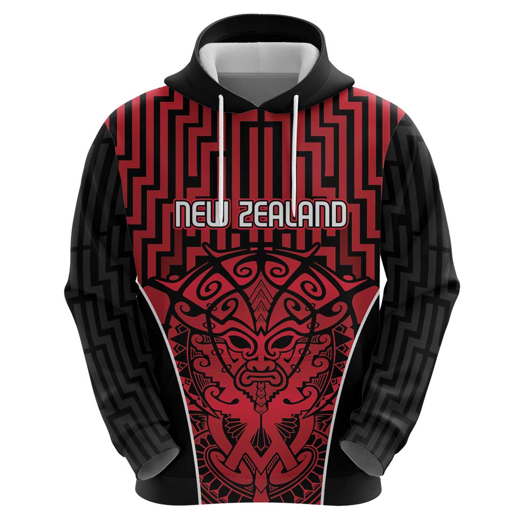 Custom Basketball New Zealand Hoodie Red Maori Ta Moko Indigenous - Polynesian Pride