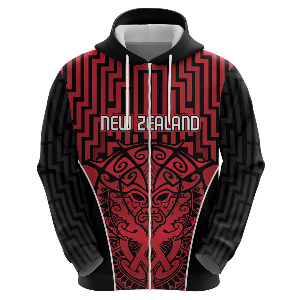 Custom Basketball New Zealand Hoodie Red Maori Ta Moko Indigenous - Polynesian Pride
