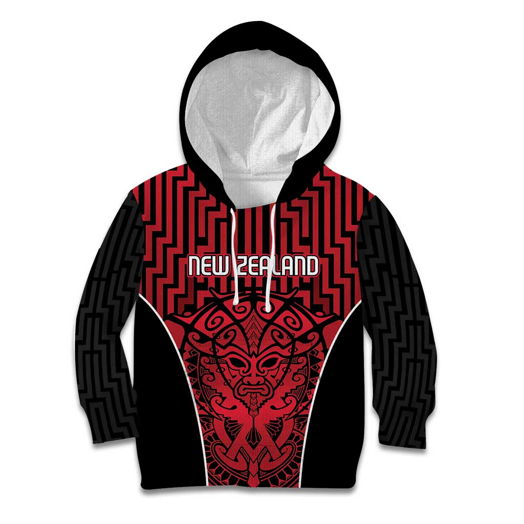 Custom Basketball New Zealand Kid Hoodie Red Maori Ta Moko Indigenous - Polynesian Pride