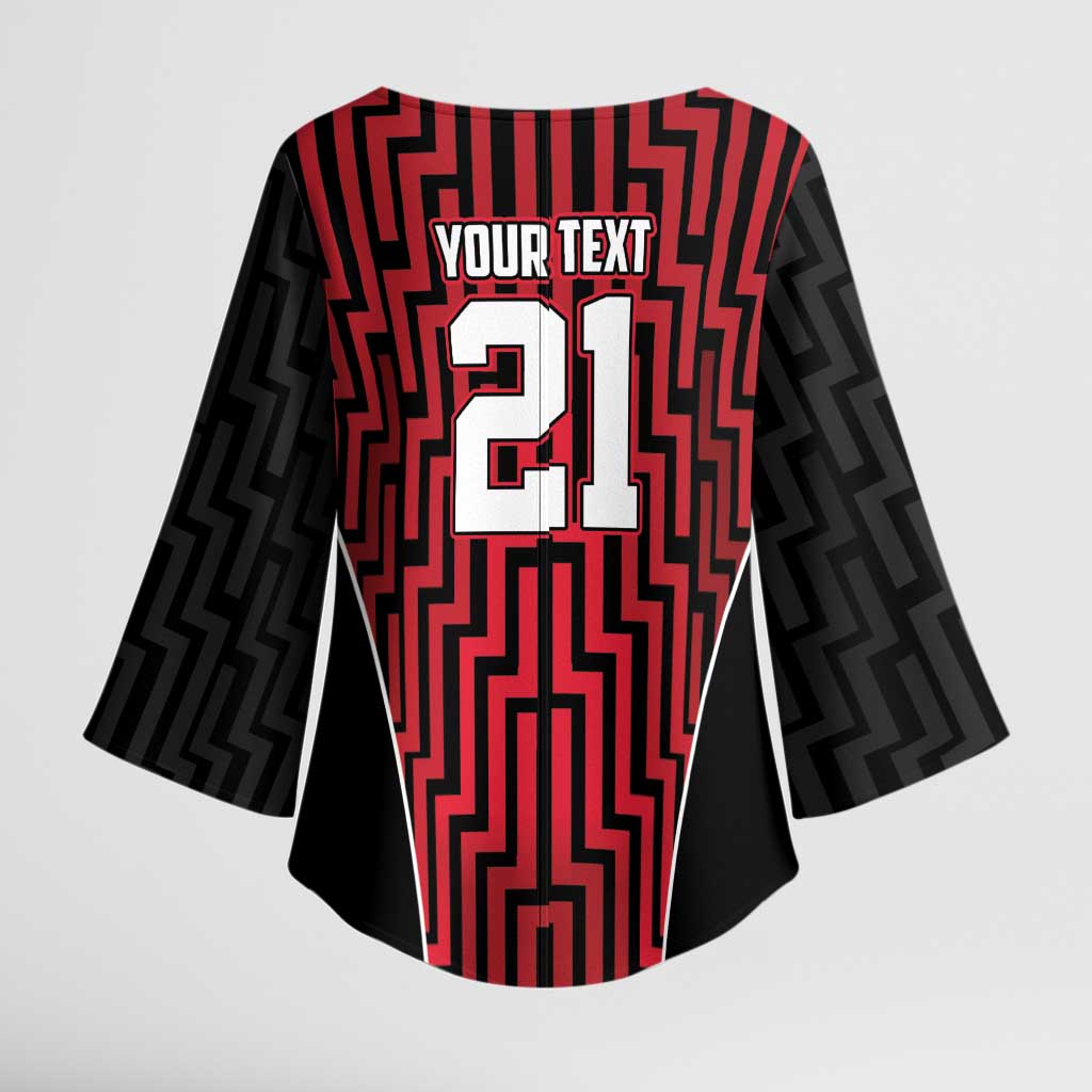 Custom Basketball New Zealand Kimono Sleeve Blouse Red Maori Ta Moko Indigenous LT9 - Polynesian Pride