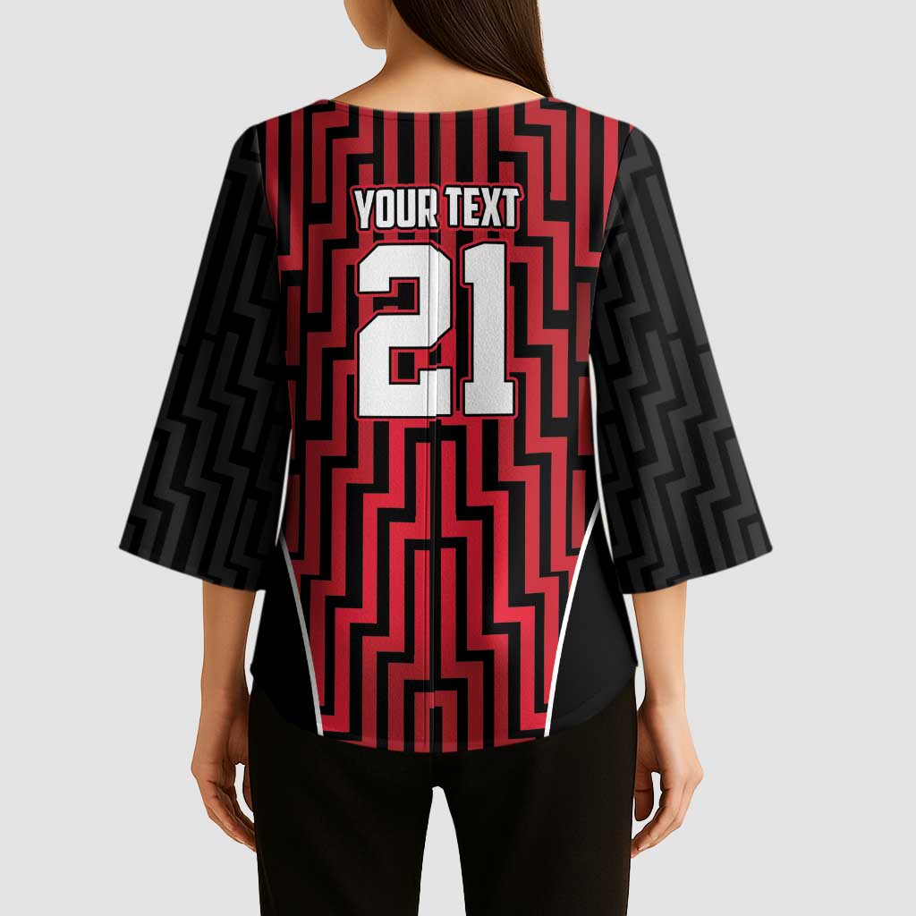 Custom Basketball New Zealand Kimono Sleeve Blouse Red Maori Ta Moko Indigenous LT9 - Polynesian Pride