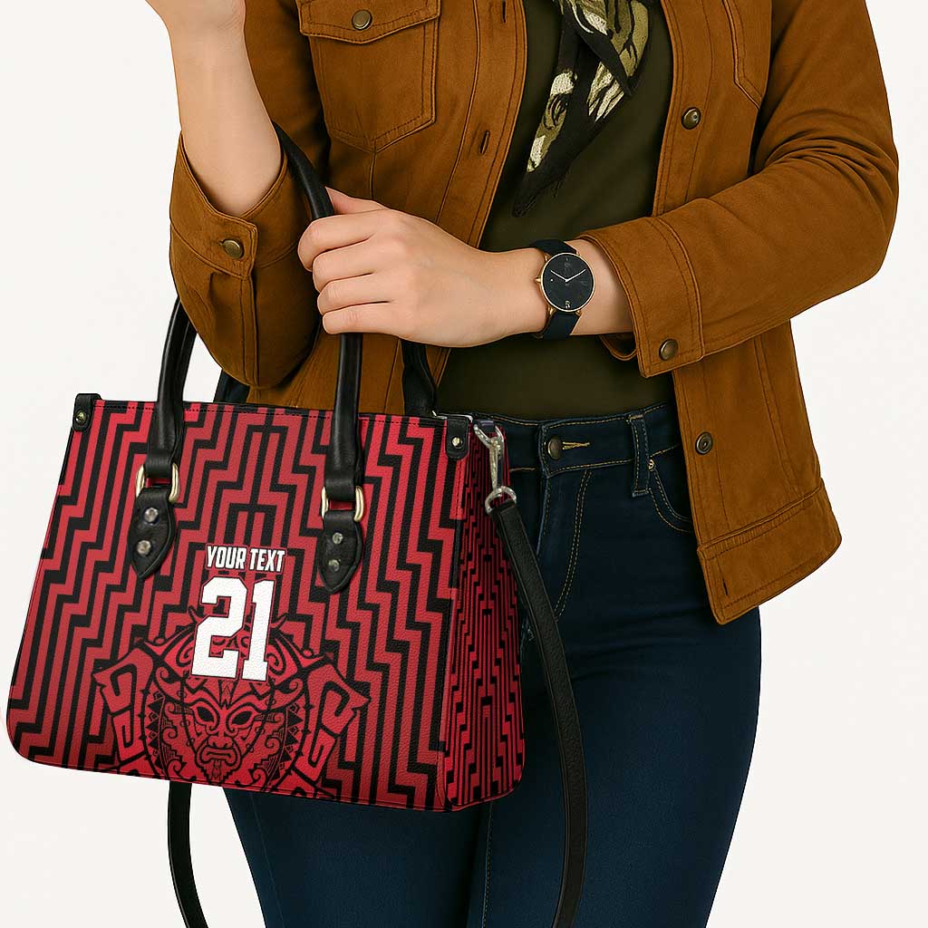 Custom Basketball New Zealand Leather Bag Red Maori Ta Moko Indigenous - Polynesian Pride