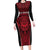 Custom Basketball New Zealand Long Sleeve Bodycon Dress Red Maori Ta Moko Indigenous - Polynesian Pride