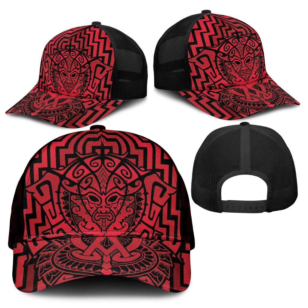 Basketball New Zealand Mesh Trucker Cap Red Maori Ta Moko Indigenous - Polynesian Pride