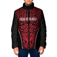 Custom Basketball New Zealand Padded Jacket Red Maori Ta Moko Indigenous - Polynesian Pride