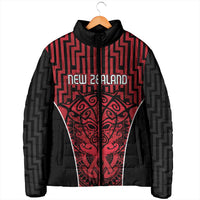 Custom Basketball New Zealand Padded Jacket Red Maori Ta Moko Indigenous - Polynesian Pride