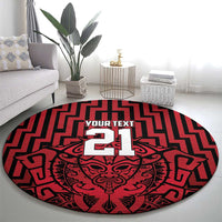 Custom Basketball New Zealand Round Carpet Red Maori Ta Moko Indigenous - Polynesian Pride