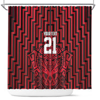Custom Basketball New Zealand Shower Curtain Red Maori Ta Moko Indigenous - Polynesian Pride