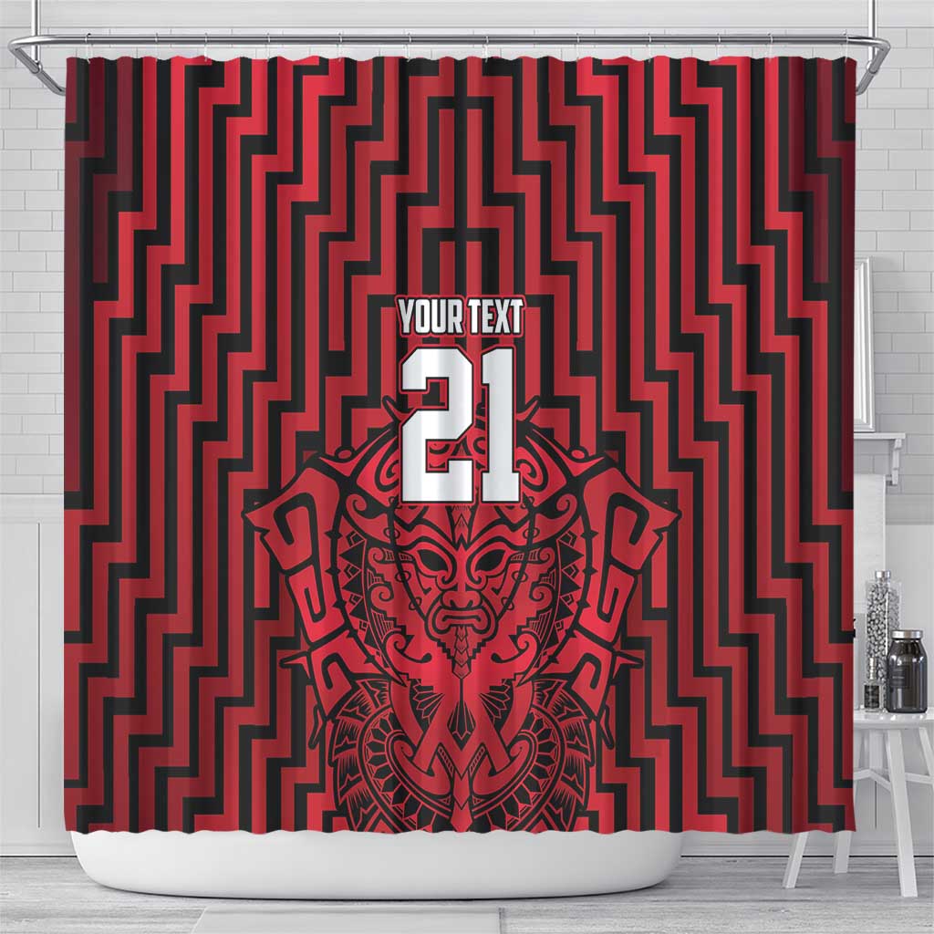 Custom Basketball New Zealand Shower Curtain Red Maori Ta Moko Indigenous - Polynesian Pride