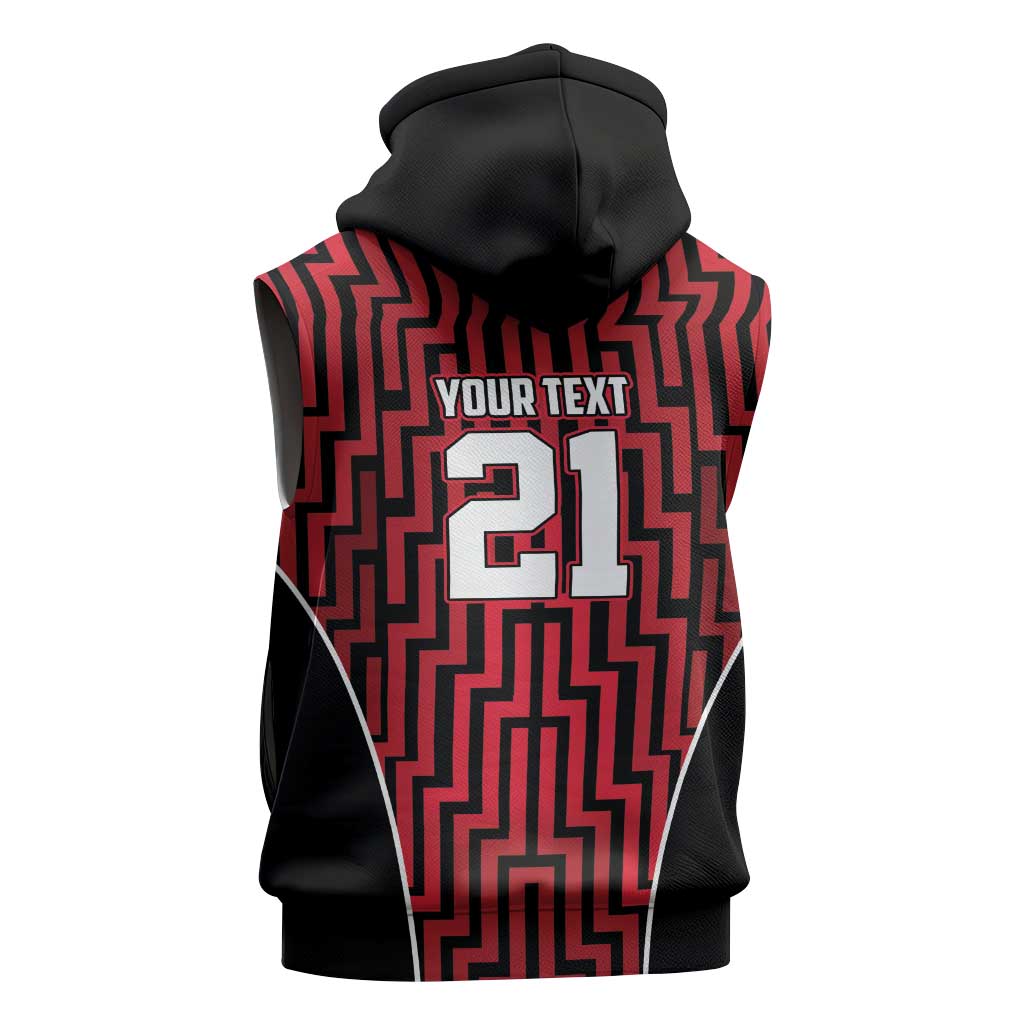Custom Basketball New Zealand Sleeveless Zip Hoodie Red Maori Ta Moko Indigenous - Polynesian Pride