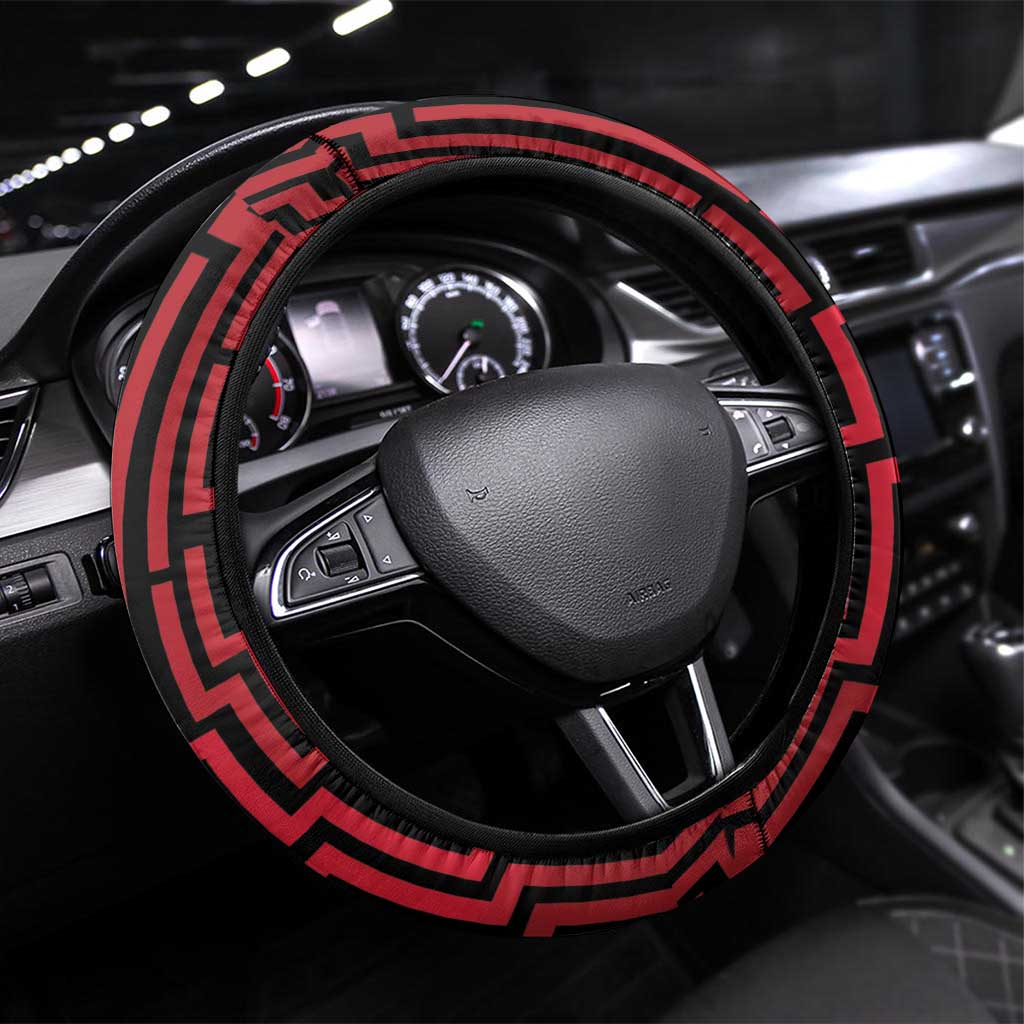 Basketball New Zealand Steering Wheel Cover Red Maori Ta Moko Indigenous - Polynesian Pride