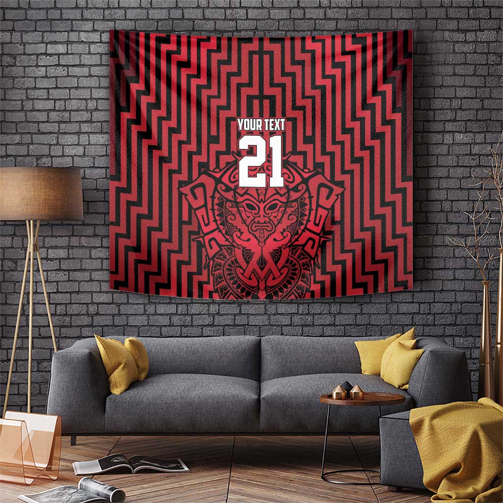 Custom Basketball New Zealand Tapestry Red Maori Ta Moko Indigenous - Polynesian Pride