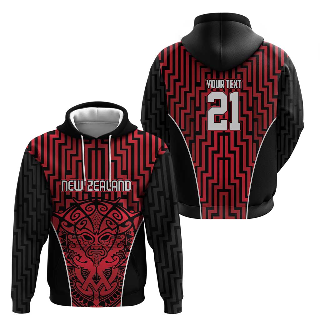 Custom Basketball New Zealand Zip Hoodie Red Maori Ta Moko Indigenous - Polynesian Pride