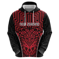 Custom Basketball New Zealand Zip Hoodie Red Maori Ta Moko Indigenous - Polynesian Pride