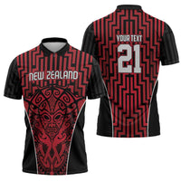 Custom Basketball New Zealand Zipper Polo Shirt Red Maori Ta Moko Indigenous - Polynesian Pride
