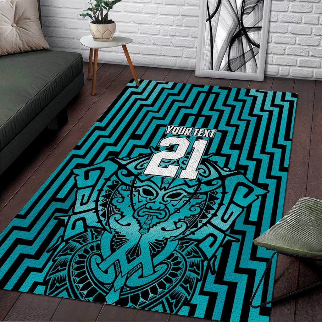 Custom Basketball New Zealand Area Rug Teal Maori Ta Moko Indigenous - Polynesian Pride