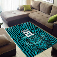 Custom Basketball New Zealand Area Rug Teal Maori Ta Moko Indigenous - Polynesian Pride