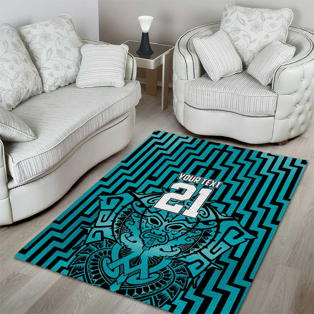 Custom Basketball New Zealand Area Rug Teal Maori Ta Moko Indigenous - Polynesian Pride