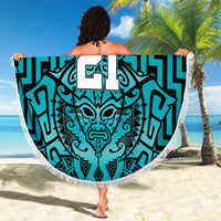 Custom Basketball New Zealand Beach Blanket Teal Maori Ta Moko Indigenous - Polynesian Pride