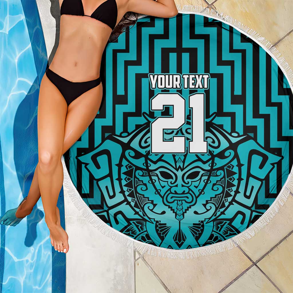 Custom Basketball New Zealand Beach Blanket Teal Maori Ta Moko Indigenous - Polynesian Pride