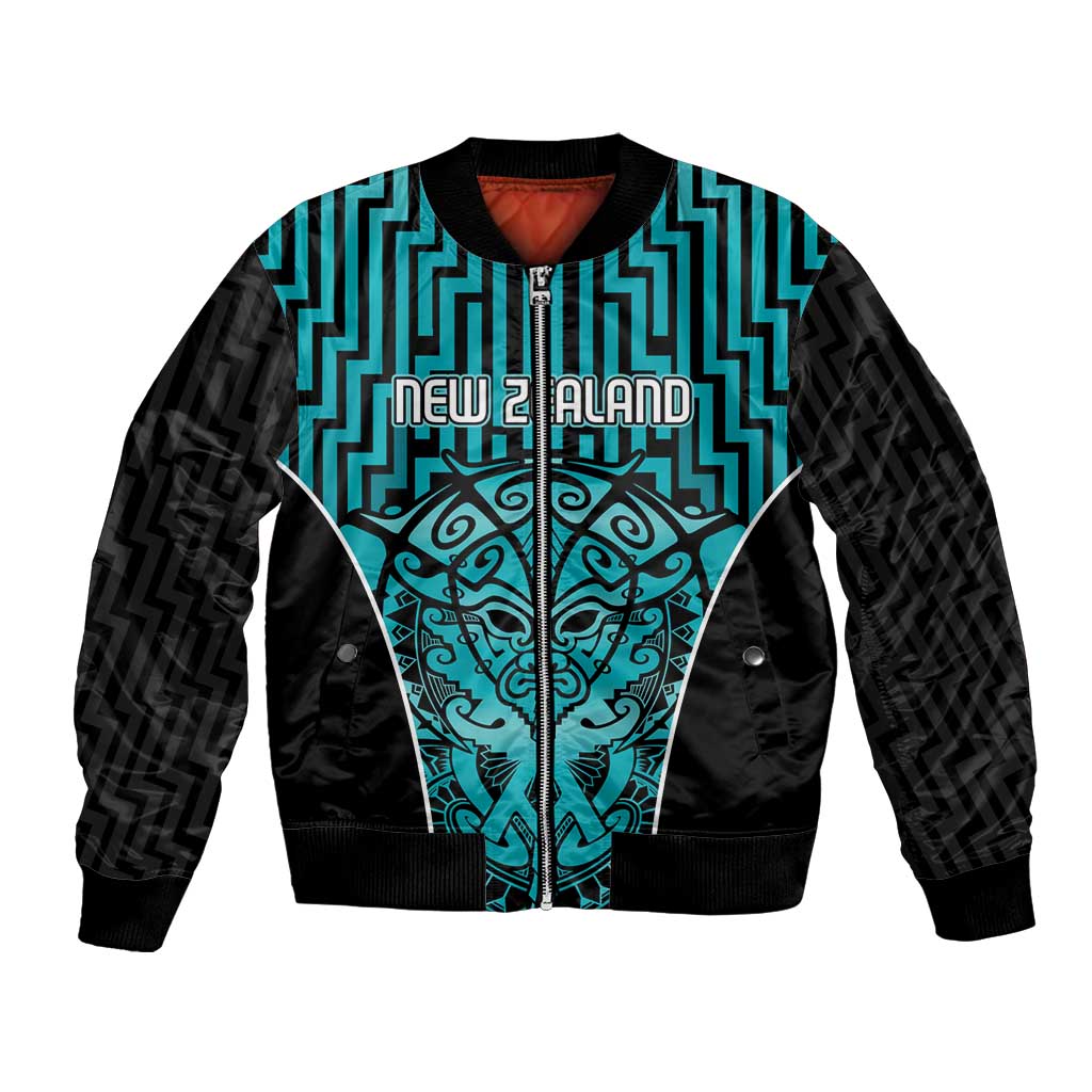 Custom Basketball New Zealand Bomber Jacket Teal Maori Ta Moko Indigenous - Polynesian Pride