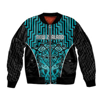 Custom Basketball New Zealand Bomber Jacket Teal Maori Ta Moko Indigenous - Polynesian Pride