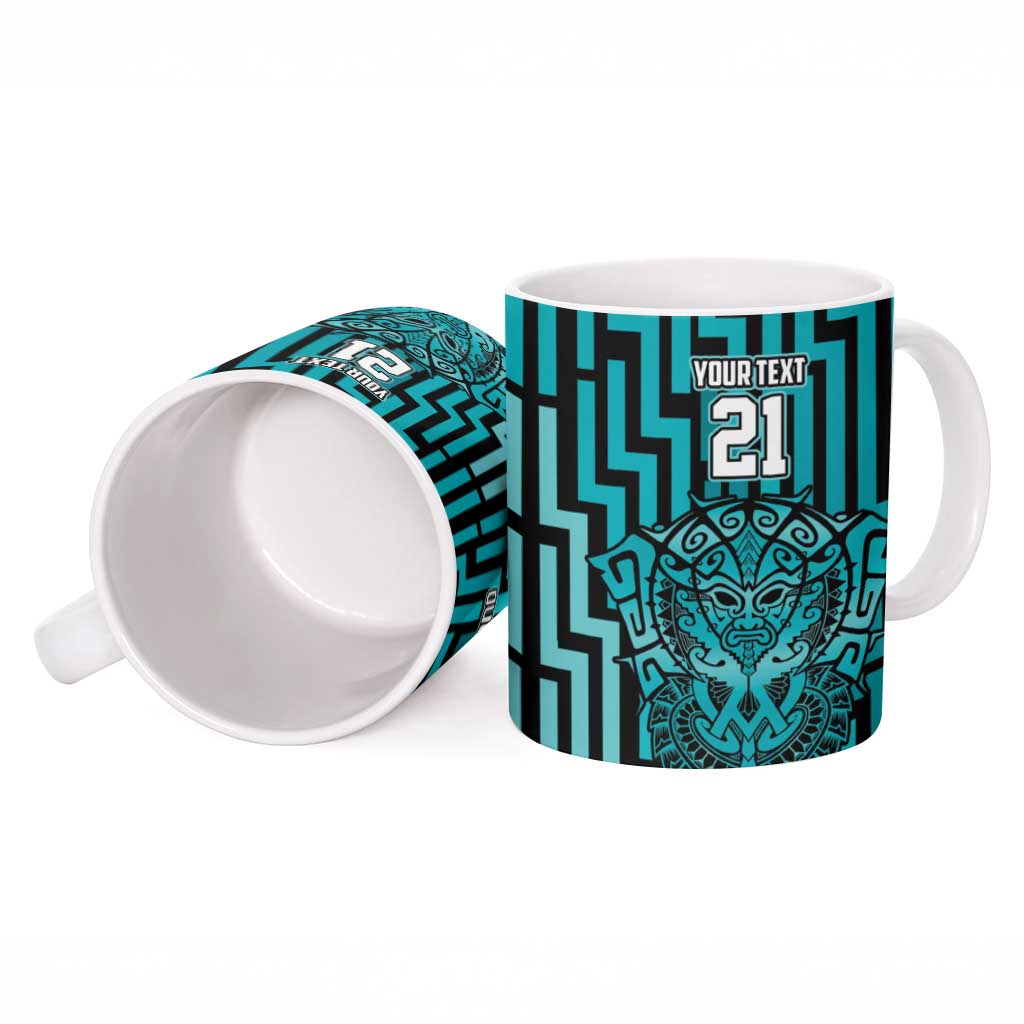Custom Basketball New Zealand Ceramic Mug Teal Maori Ta Moko Indigenous - Polynesian Pride