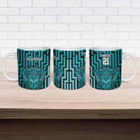 Custom Basketball New Zealand Ceramic Mug Teal Maori Ta Moko Indigenous - Polynesian Pride
