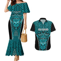 Custom Basketball New Zealand Couples Matching Mermaid Dress and Hawaiian Shirt Teal Maori Ta Moko Indigenous - Polynesian Pride