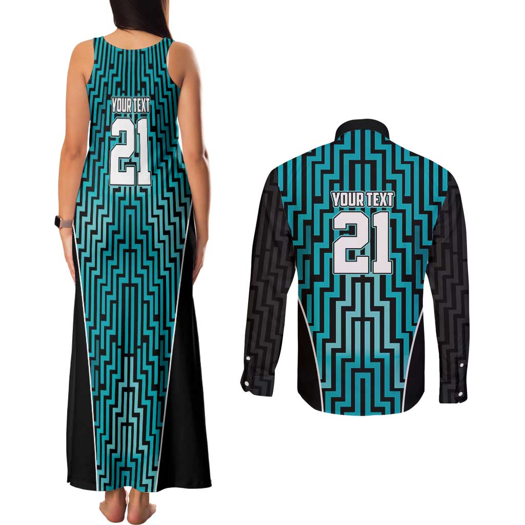Custom Basketball New Zealand Couples Matching Tank Maxi Dress and Long Sleeve Button Shirt Teal Maori Ta Moko Indigenous - Polynesian Pride